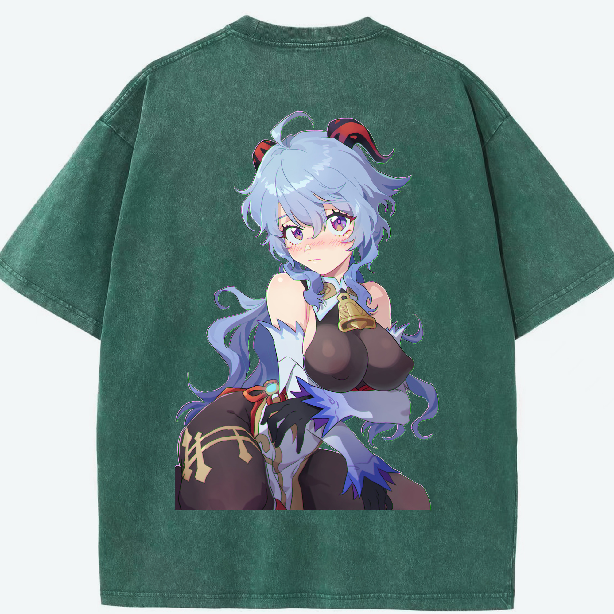 げんし神 甘雨 かんう genshin Ganyu 綿100% ヴィンテージ風 半袖Tシャツ（背面プリント）